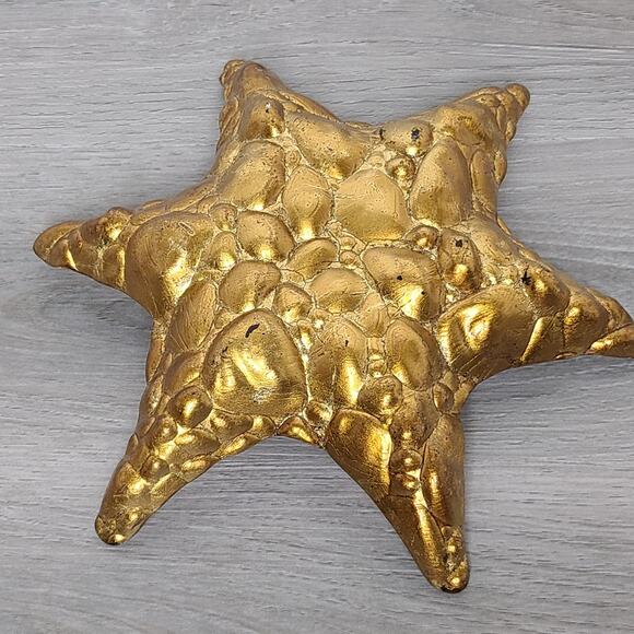 Art Glass Starfish Dish Red Reverse Painted Gold - Picture 3 of 6